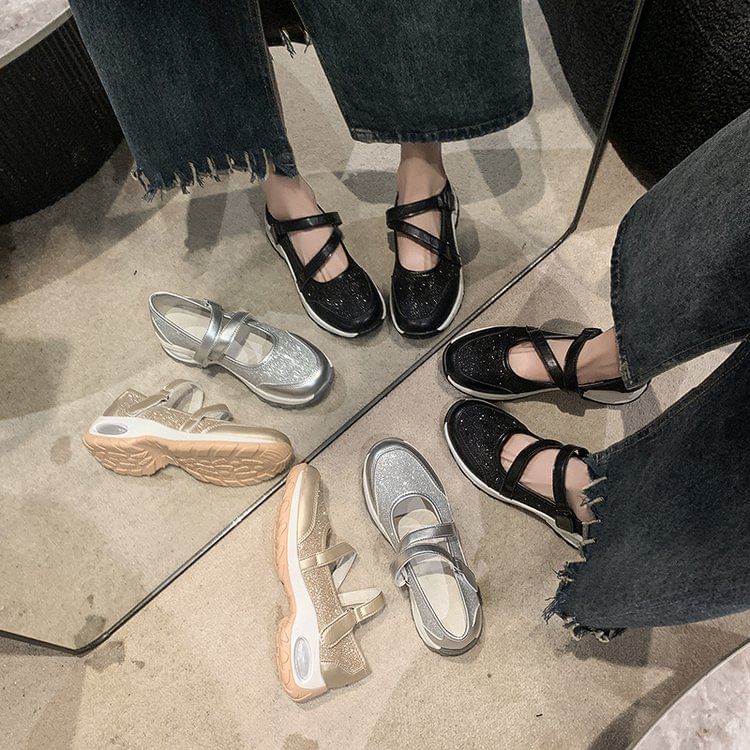 Anran - Platform Glitter Mary Jane Sneakers