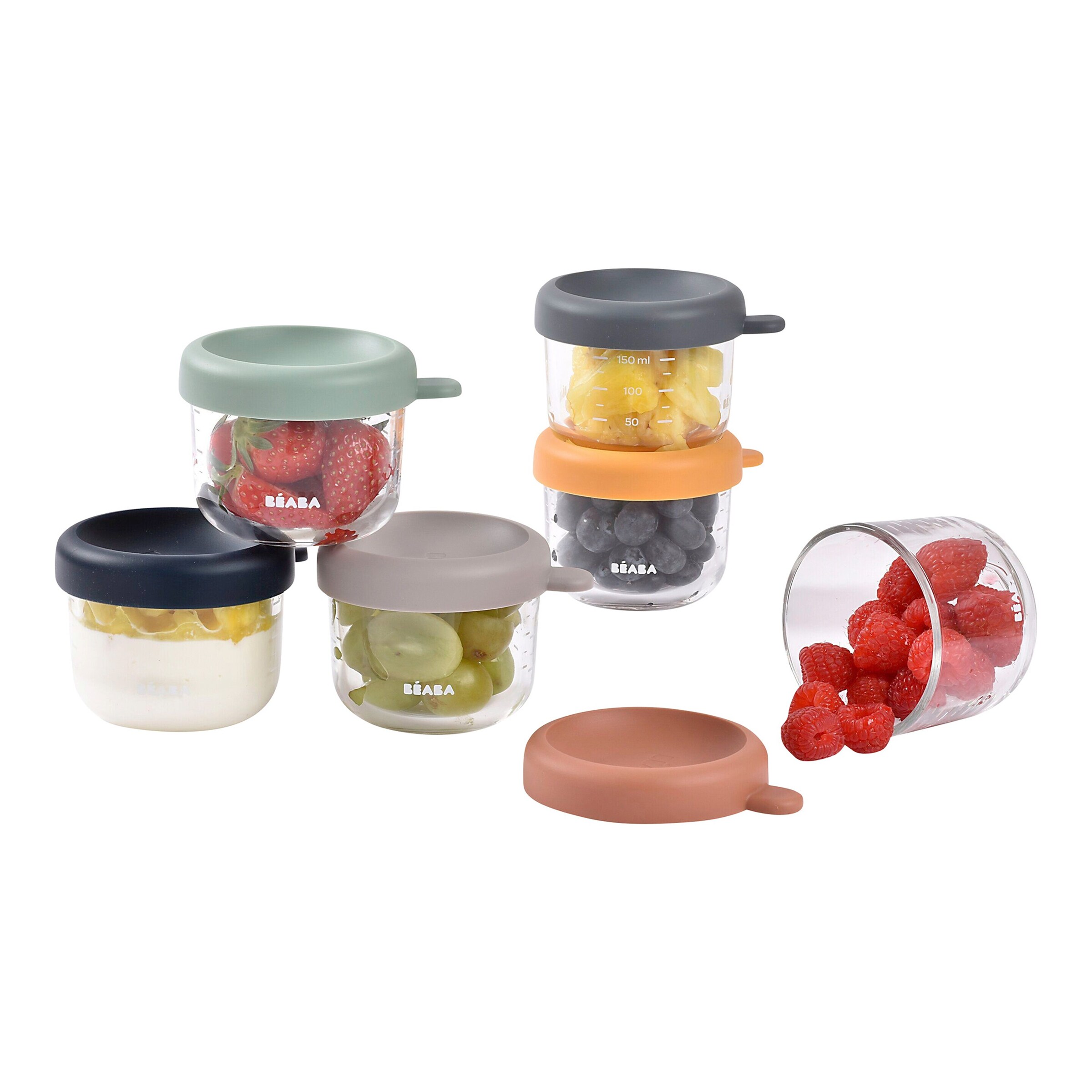 Beaba 6er-Set Portionsbehälter aus Glaus 150 ml
