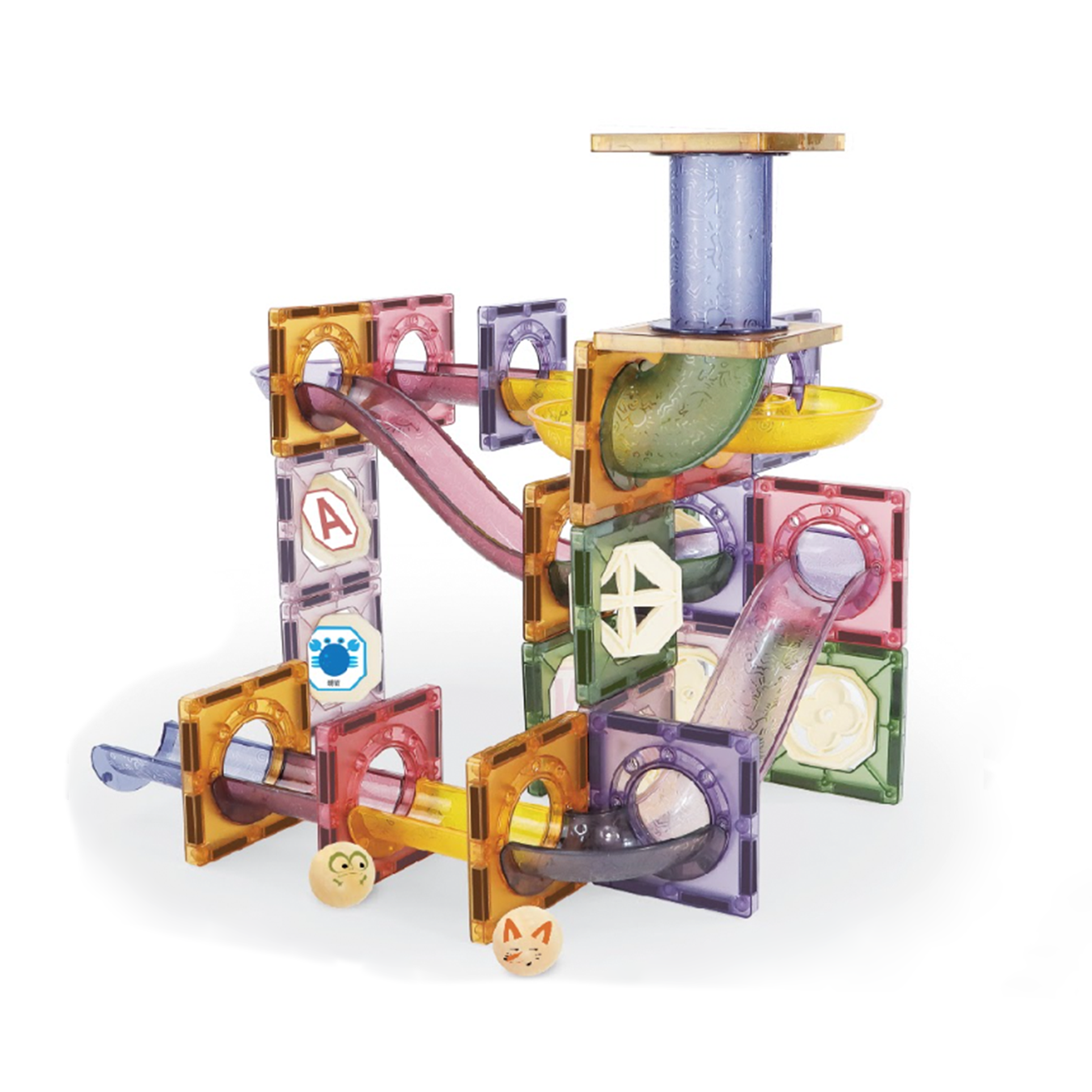 (73-tlg. Set) Magnet Bausteine Kinder Spielzeug DIY Murmelbahn Magnetische Fliesen Lernspiel - Bunt