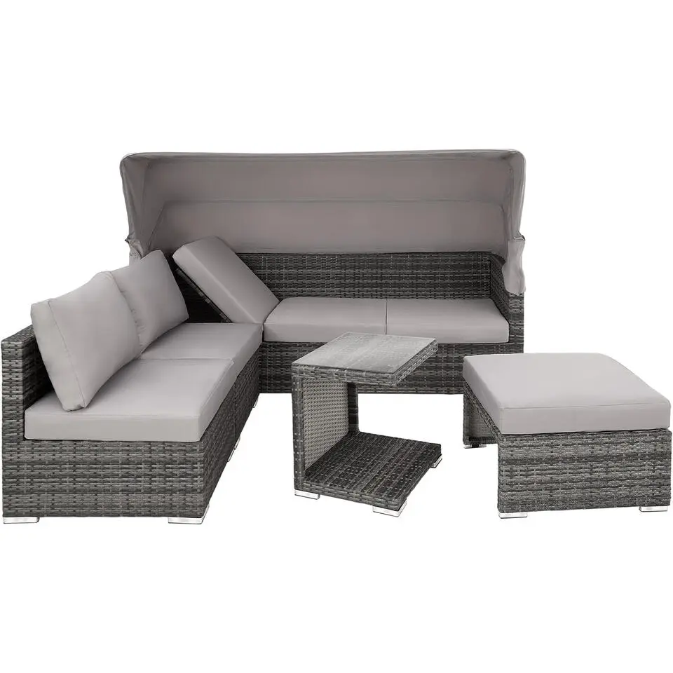 tectake Wicker loungeset San Marino met aluminium frame, Grijs
