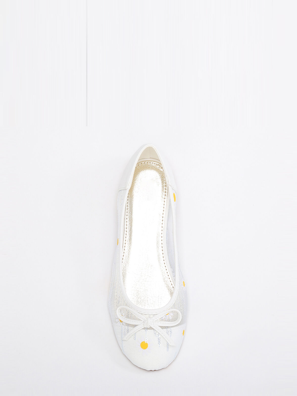 Ballerines bi-matières avec sequins et pâquerettes- Blanc