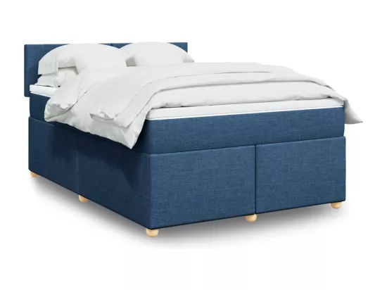 Sommier à lattes de lit avec matelas Bleu 160x200 cm Tissu