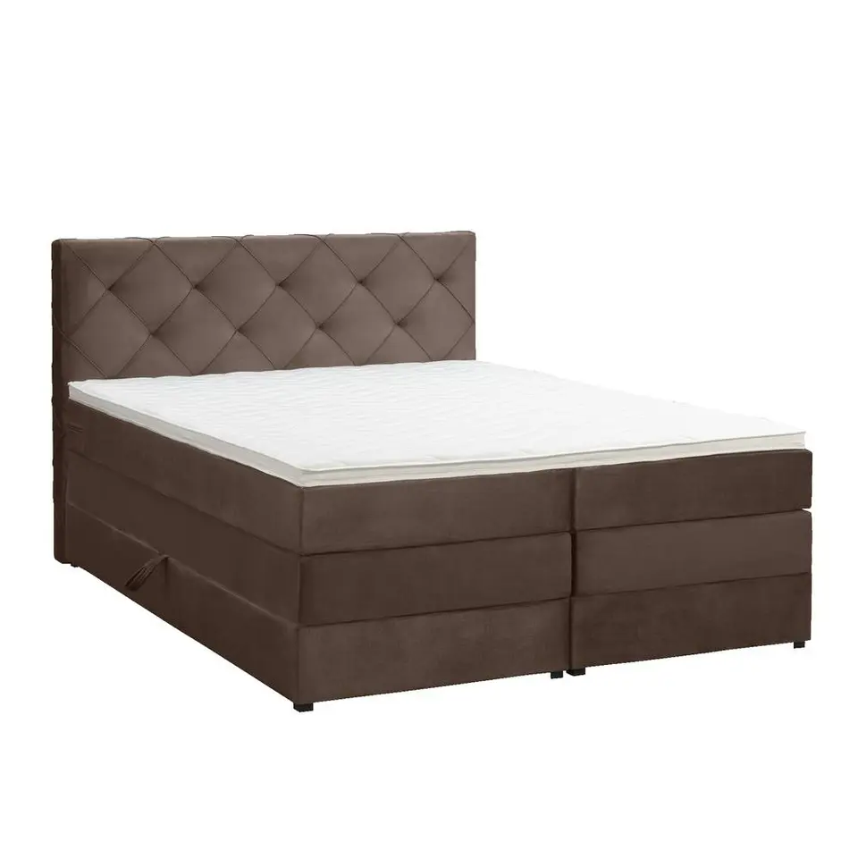 Boxspring met opbergruimte Liv geruit - bruin - 140x200 cm