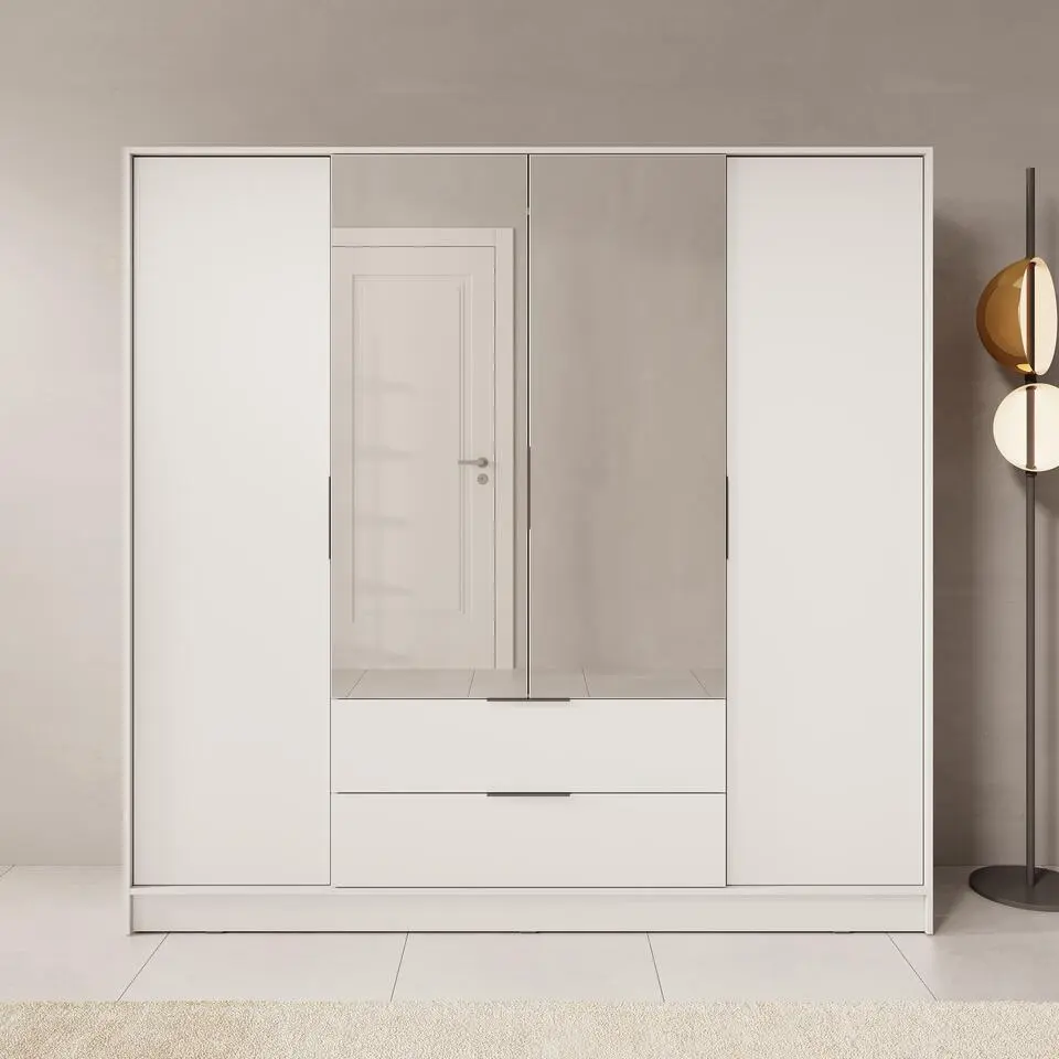 Meubella - Kledingkast Kaelum - Beige - 206 cm - Met spiegel