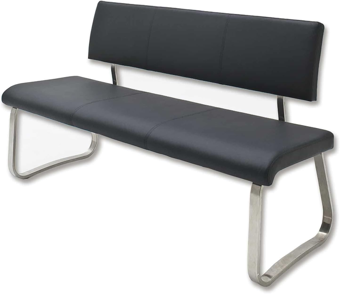 Robas Lund Esszimmersitzbank mit Rückenlehne Kunstleder, Sitzbank Belastbar bis 280 Kg, Küchensitzbank Schwarz, B/H/T: ca. 155 x 86 x 59 cm