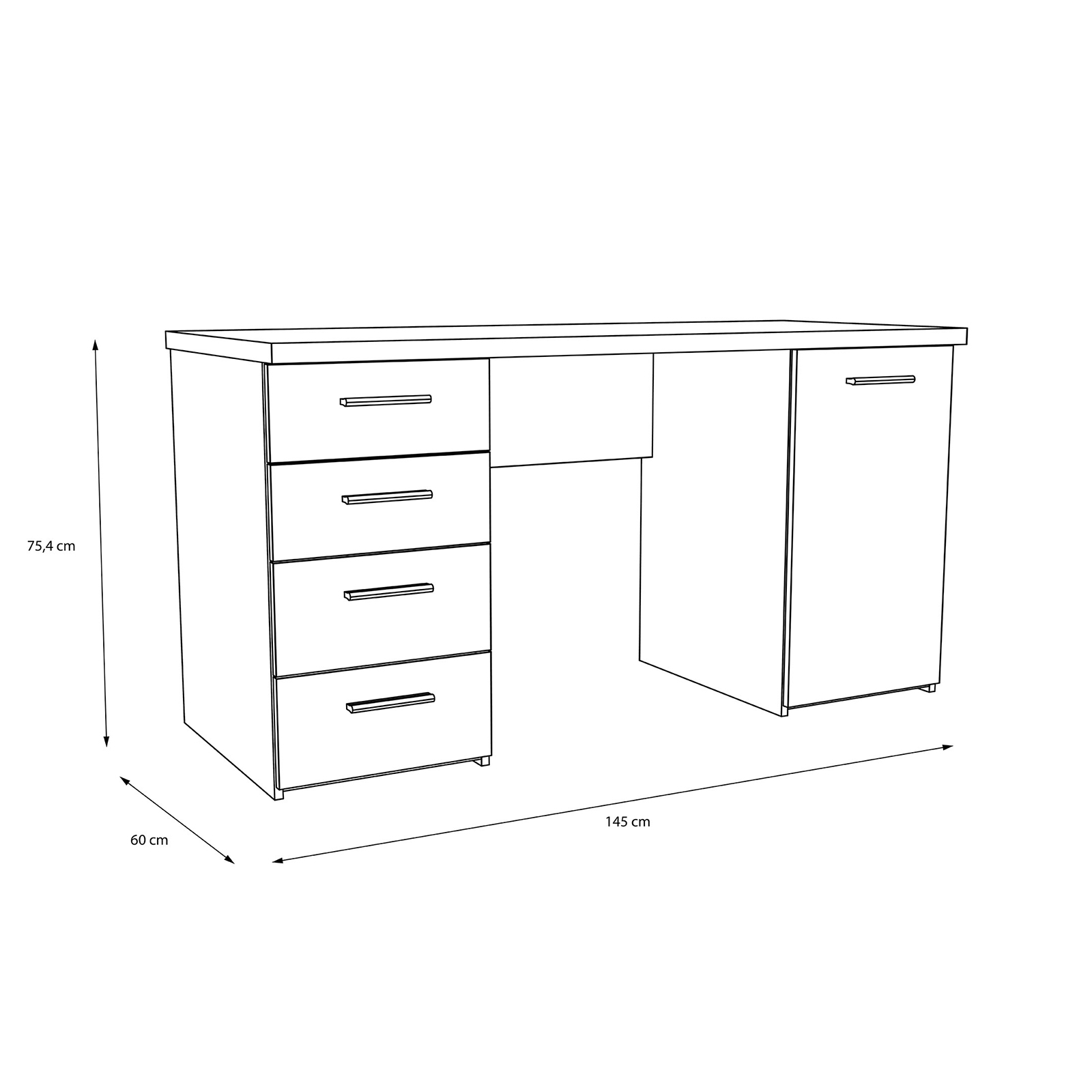 Schreibtisch - schwarz matt - 145 cm breit