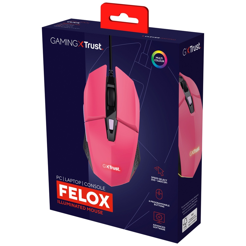 Trust GXT 109 Felox Beleuchtete Gaming-Maus – Pink