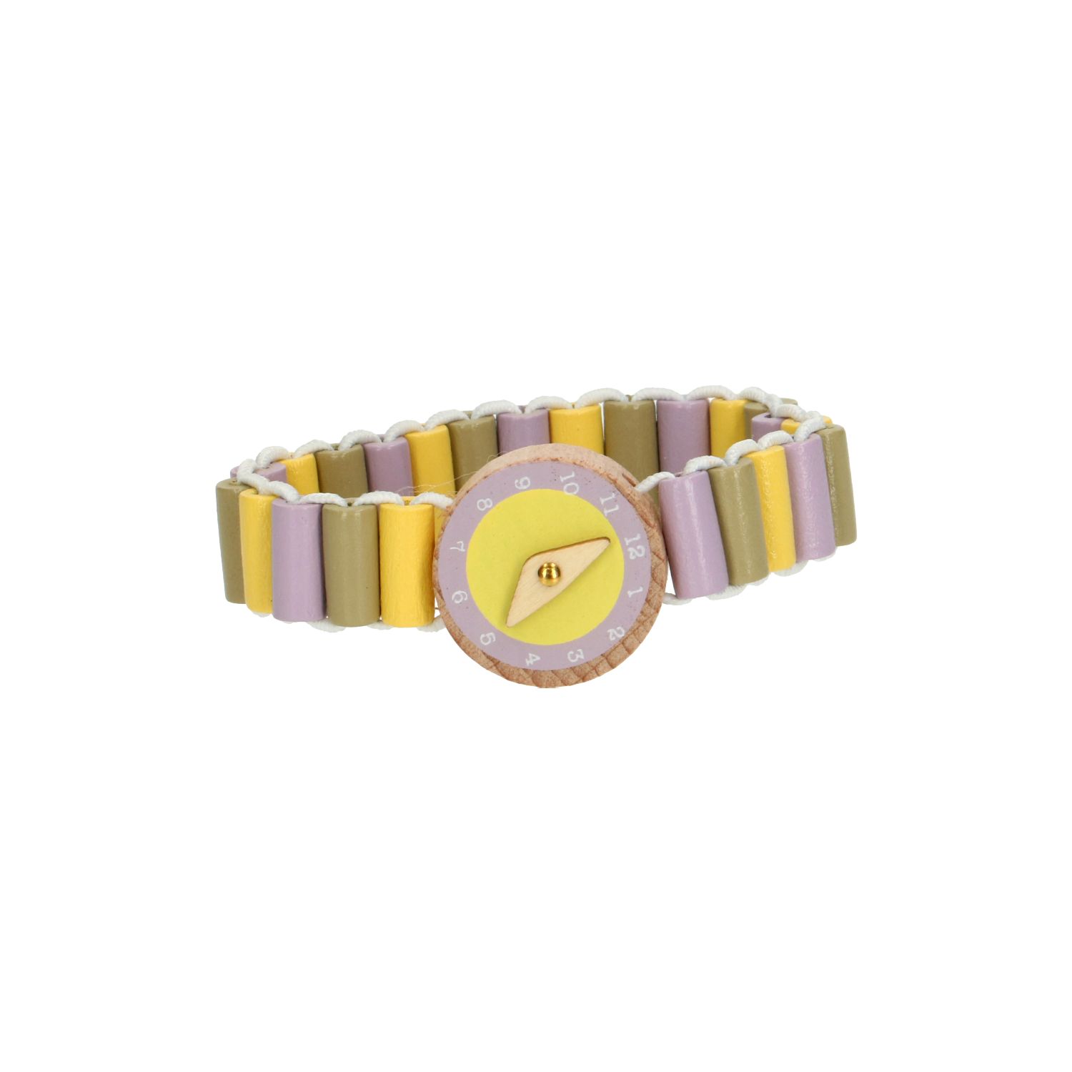 Horloge, hout, geel/lila
