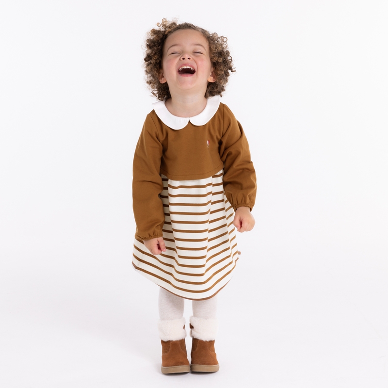 Robe 2 en 1 en molleton marron bébé fille
