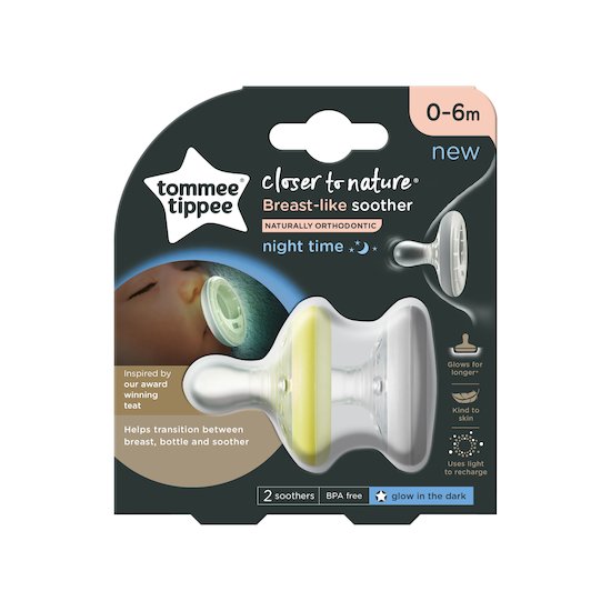 Tétines Closer to Nature forme naturelle   Nuit        0-6 mois   de               Tommee Tippee