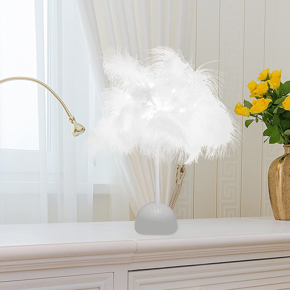 (35cm) LED Nachttisch Lampe Party Deko Beleuchtung im Feder Baum Design (Batteriebetrieben) - Weiss