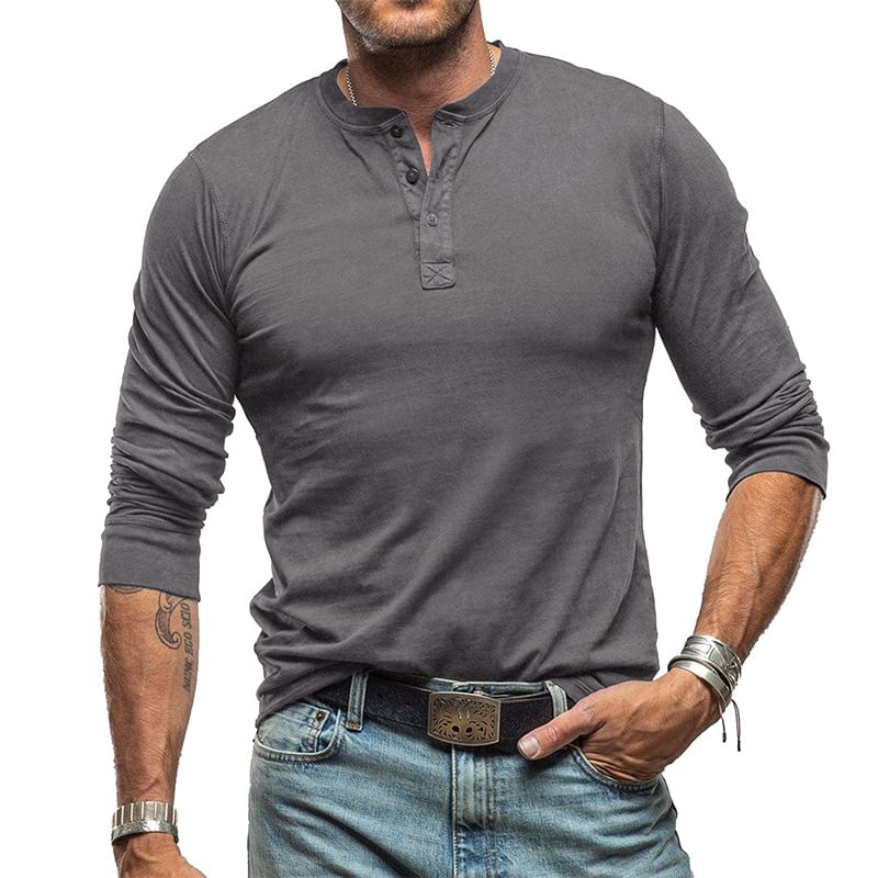 Dubbel Wit - Henley effen T-shirt met lange mouwen