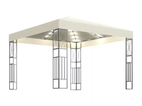 Tonnelle avec guirlande lumineuse à LED 3x3 m Crème Tissu