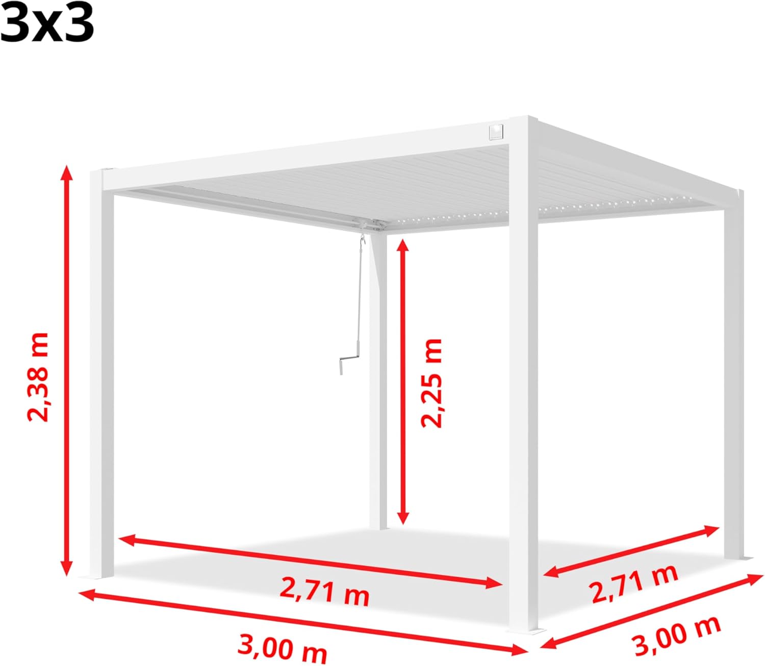 PRIMEYARD Pergola 3x3 m weiße Aluminium-Pfosten mit Lamellendach aus Stahl Terrassenüberdachung