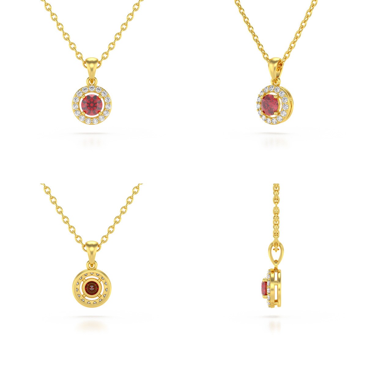 Collier Pendentif Or 585 Jaune Rubis et Diamants Chaine Or 585 incluse 0.56grs