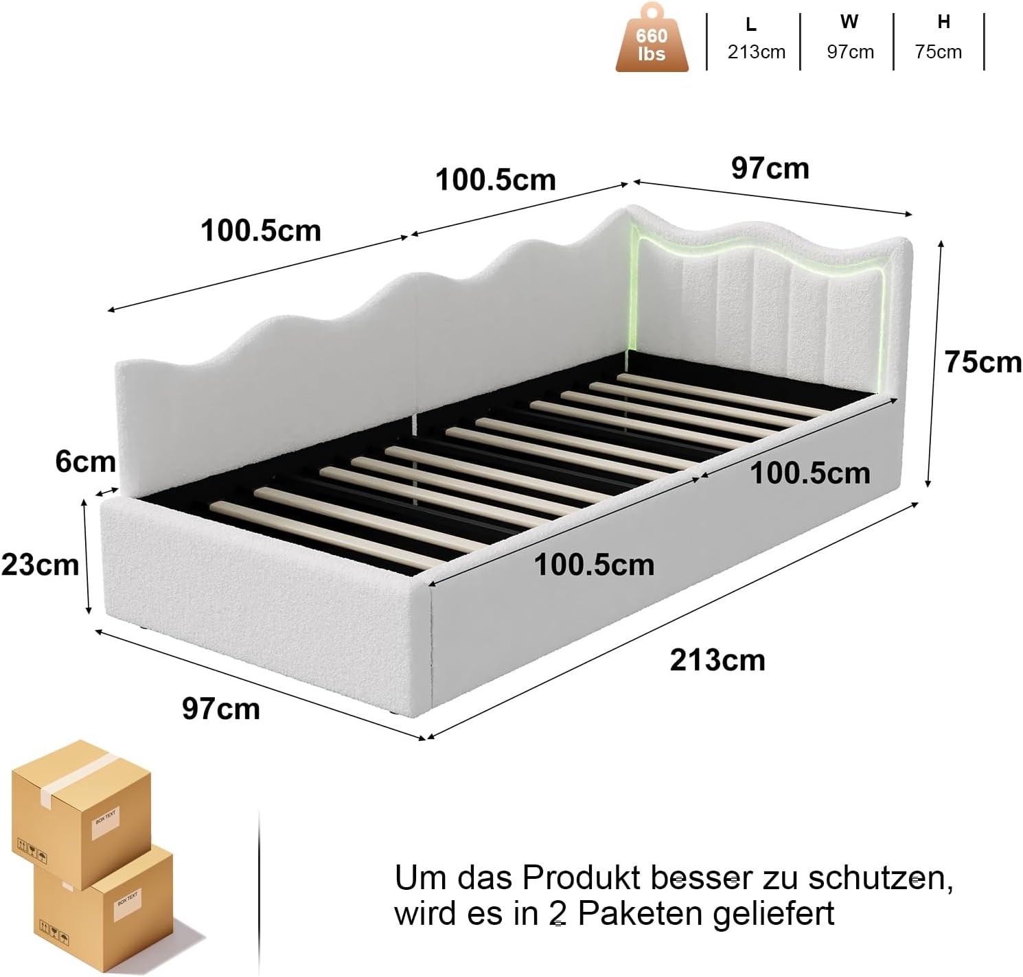 Polsterbett Kinderbett 90x200 mit LED-Beleuchtung,Jugendbett 90x200 mit Hydraulischer Stauraum, Schlafsofa Einzelbett Daybett Tagesbett Gästebett Bettgestell mit Lattenrost,Ohne Matratze