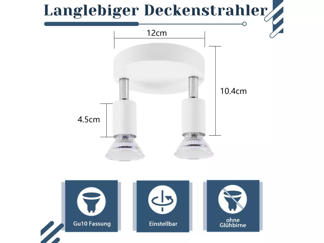 NETTLIFE Plafonnier LED GU10 -2 Spots de Plafond Ronde Moderne Spots de Plafond 350° pour Cuisines Couloir Chambre Salon - sans Ampoule Blanc