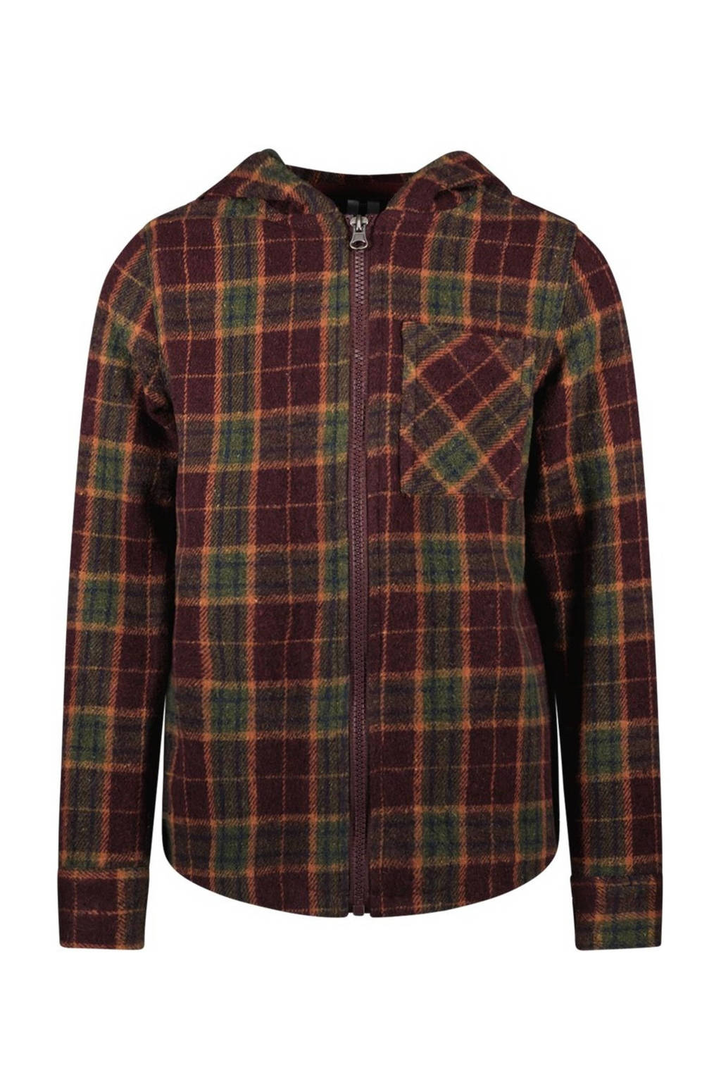 B.Nosy geruit overshirt Boaz met capuchon donkerrood/groen