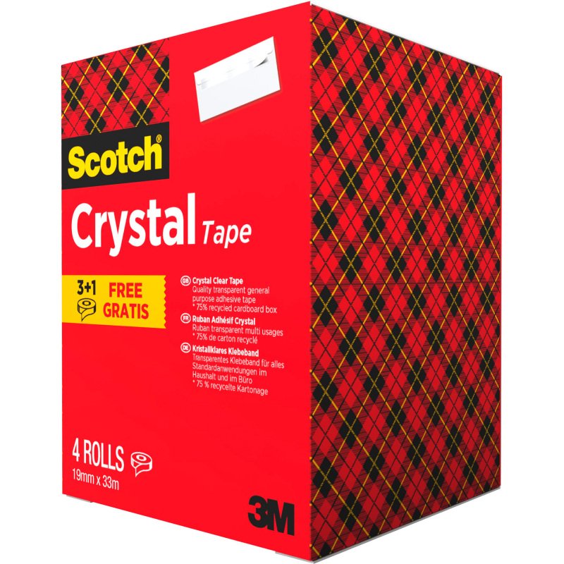 Pack 3 rubans adhésifs Scotch Crystal transparent 33 m + 1 OFFERT