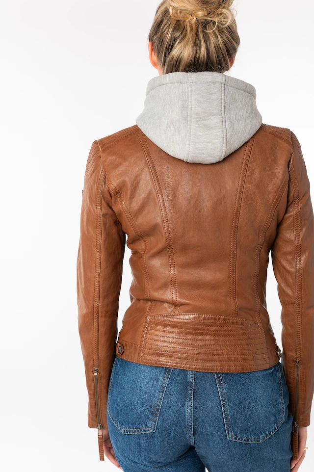 Mauritius Lederjacke »Junja« mit Kapuze mit abnehmbarem Kapuzen-Einsatz und aufwendigen Biker-Details