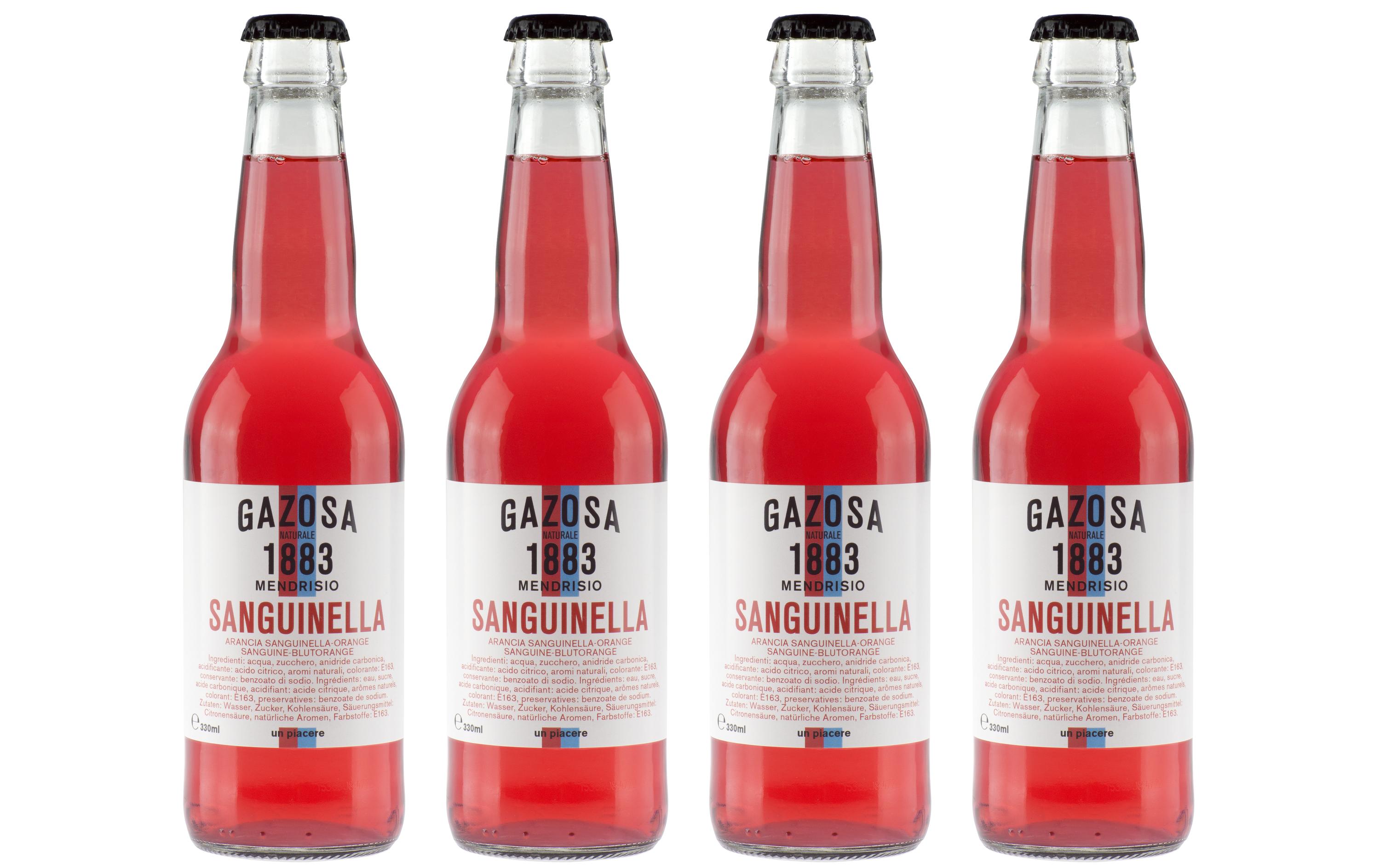 Soft-Drinks Limonade Sanguinella 4 x 330 mlPrickelndes Erfrischungsgetränk mit Blutorangenaroma
