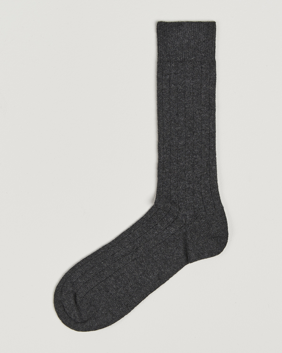 Bresciani Wool/Cashmere Ribbed Socks Dark Grey