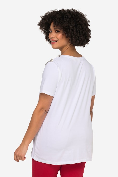 T-Shirt, Zebra-Motiv, Rundhals, Halbarm mit Zierkette