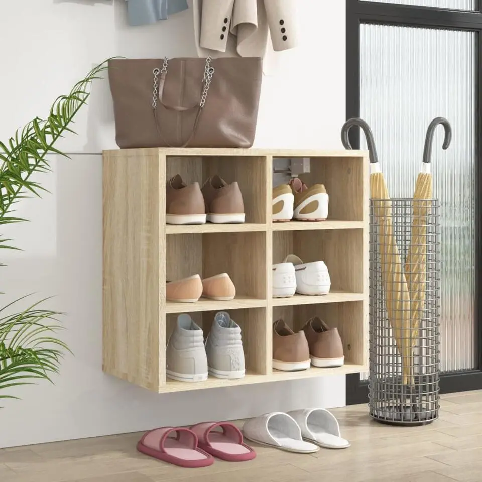 vidaXL - Schoenenkast met 6 vakken - Sonoma eiken - Bewerkt hout - 52.5x30x50 cm