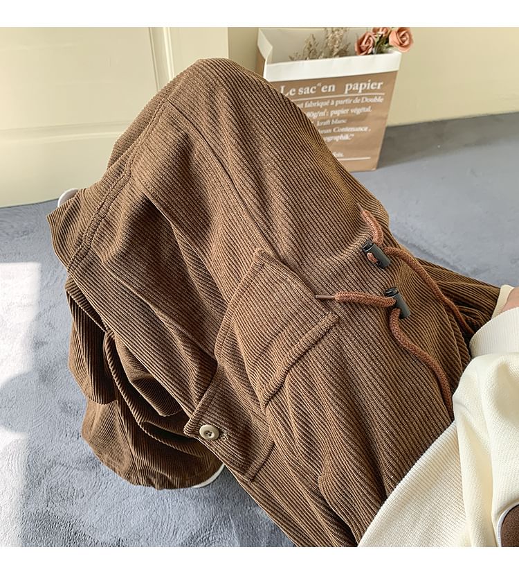 Femilina - Mid Rise Plain Corduroy Wide Leg Cargo Pants