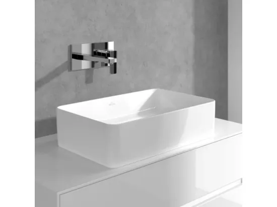 Mitigeur lavabo mural VILLEROY ET BOCH Architectura Square avec vidage Push Open Chrome + corps encastré