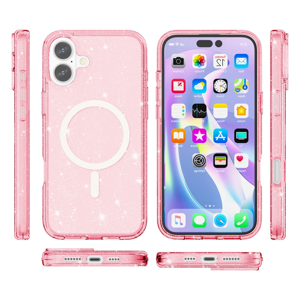 iPhone 17 MagSafe Hybrid Hardcase Schutzhülle im Glitzer Design - Pink / Transparent