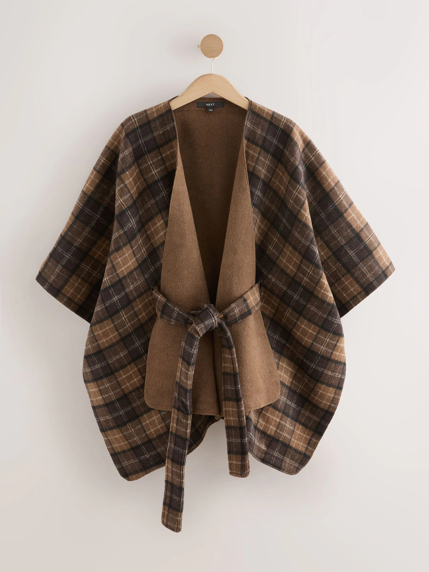 Bruin geruit - Wrap Front Cape Poncho
