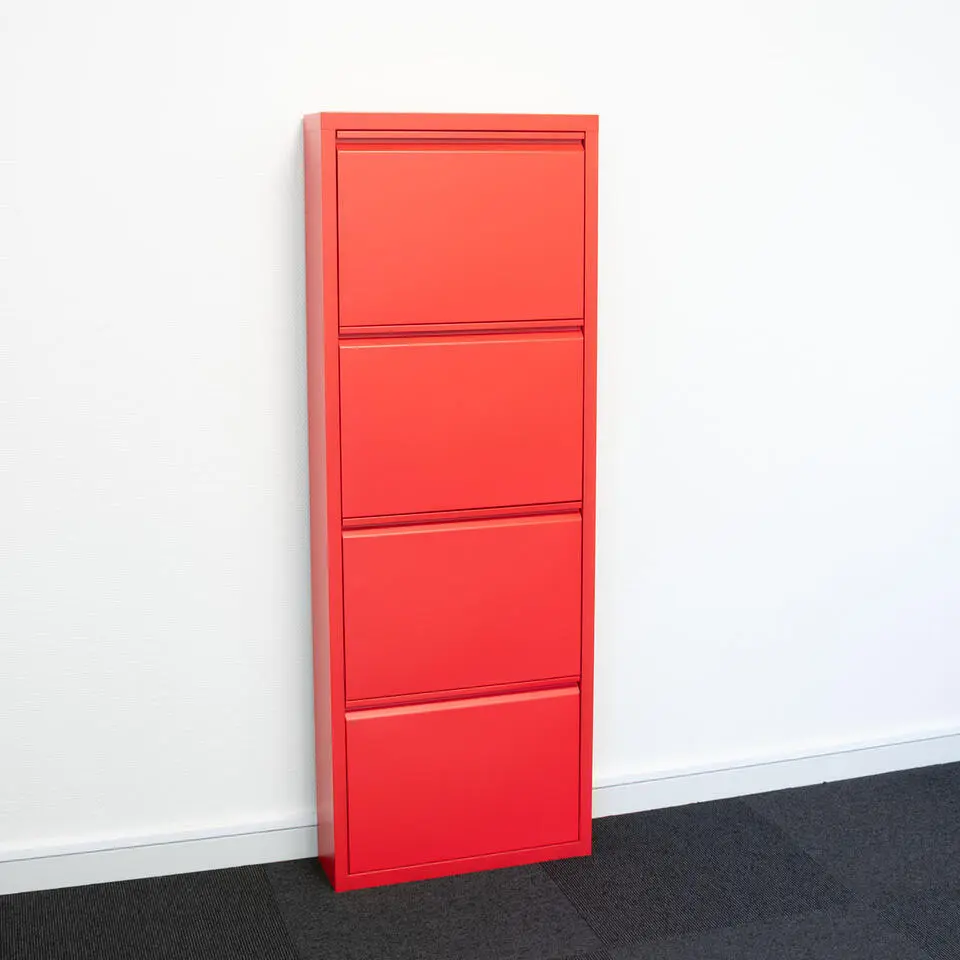 Hioshop Pisa schoenenkast rood metaal met 4 vakken