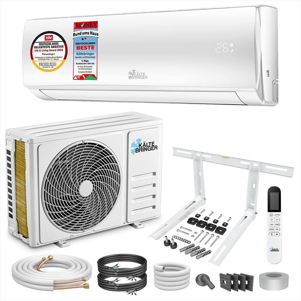 Kältebringer Split Air conditioner 3.4kW 12,000 BTU complete set, KB34-12000BTU with wall bracket