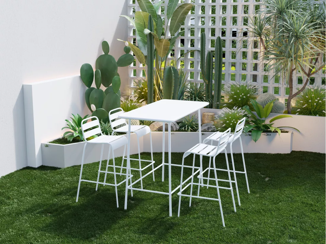 Table haute de jardin L.120 cm en métal - Blanc - MIRMANDE de MYLIA