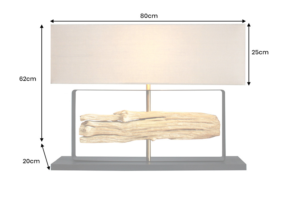 Handgefertigte Tischlampe ROUSILIQUE 80cm natur Eisenholz beige mit Lampenschirm