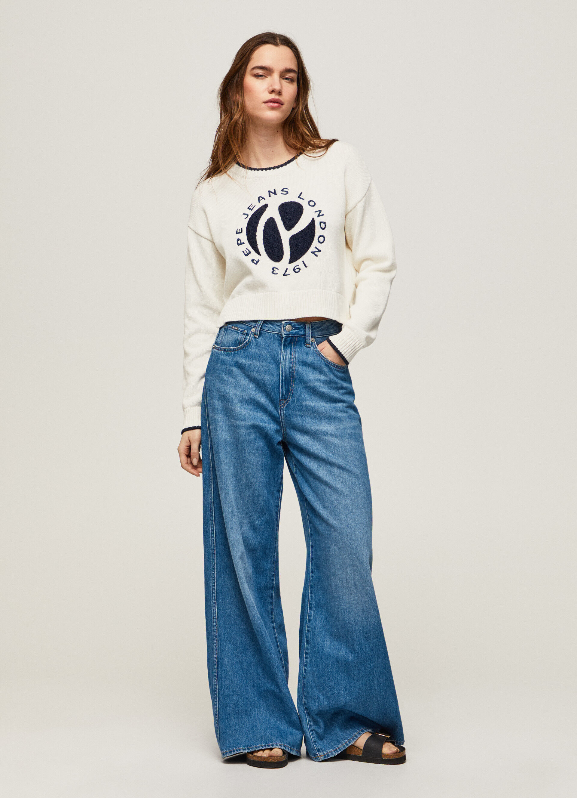 Malha de algodão com logotipo estampado - branca