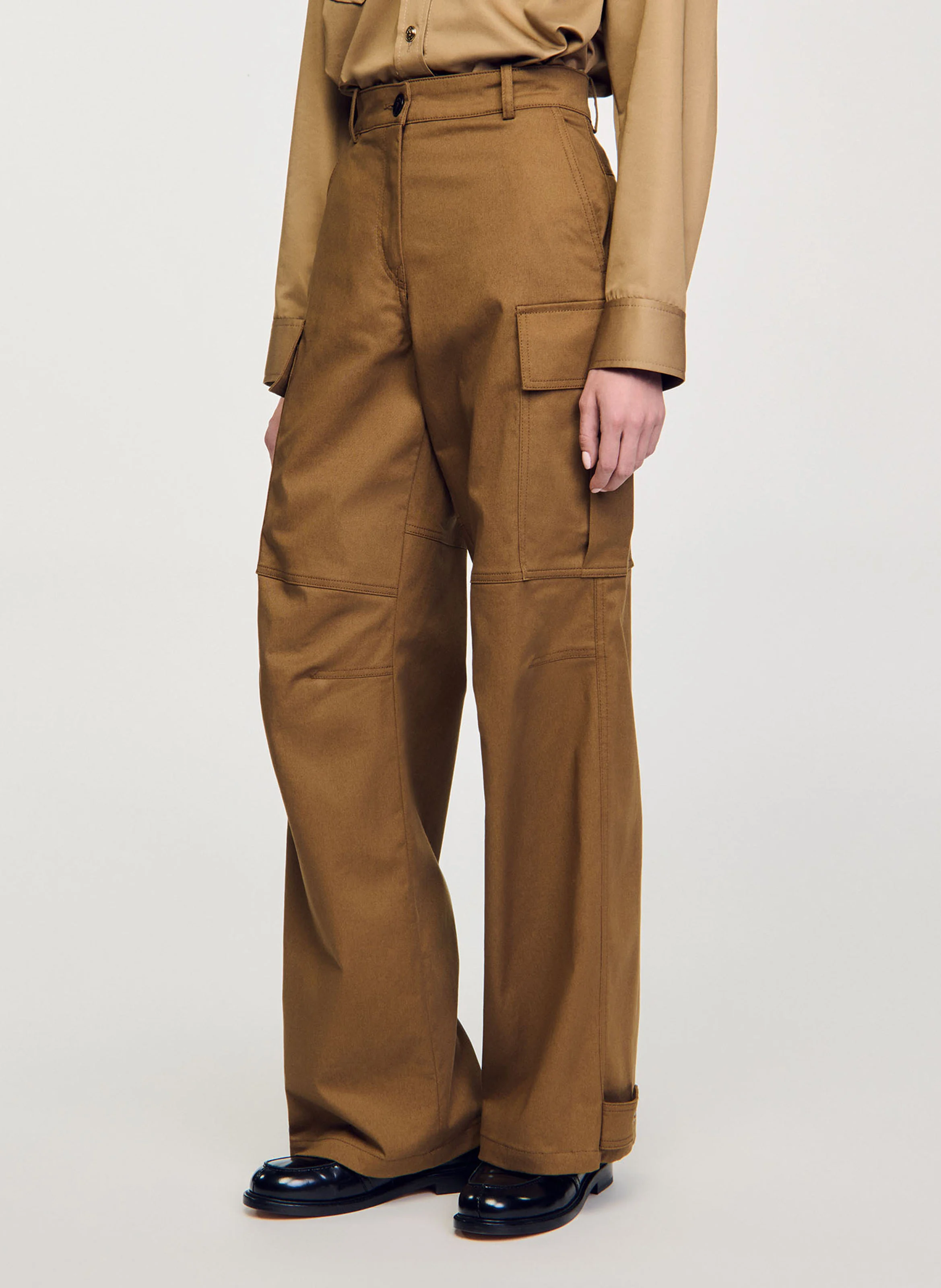 Pantalon cargo large en coton mélangé | Marron