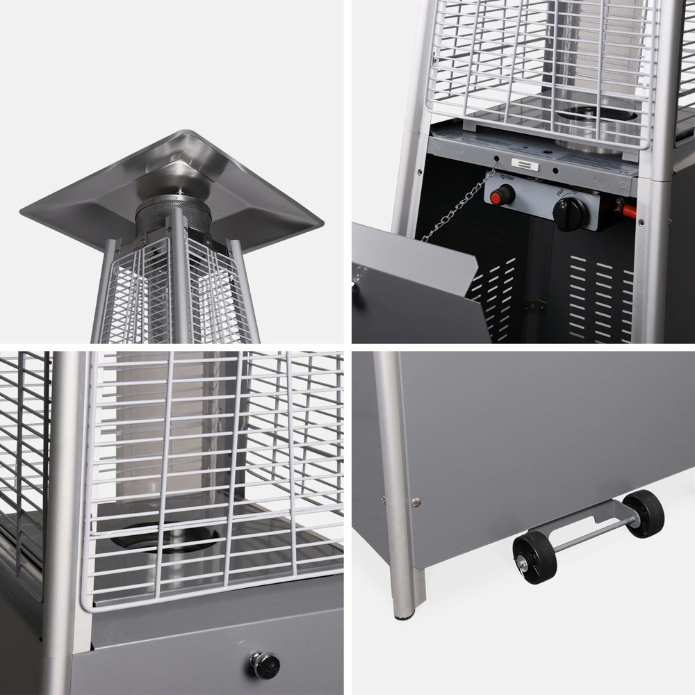 Chauffage d'extérieur avec sa housse intégrale - arctic 13kw gris clair - parasol chauffant gaz pyramide. Chauffage de terrasse