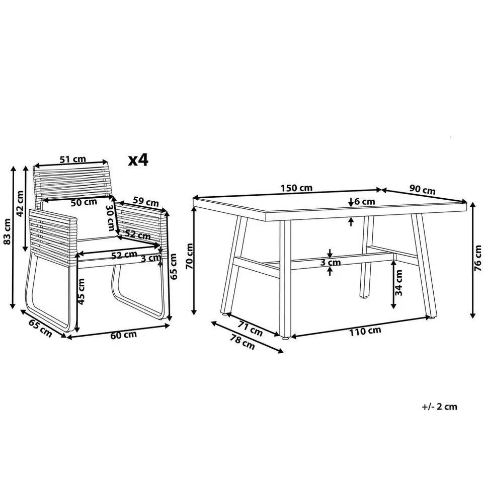 CANETTO - Tuinset voor 4 - Zwart - Aluminium