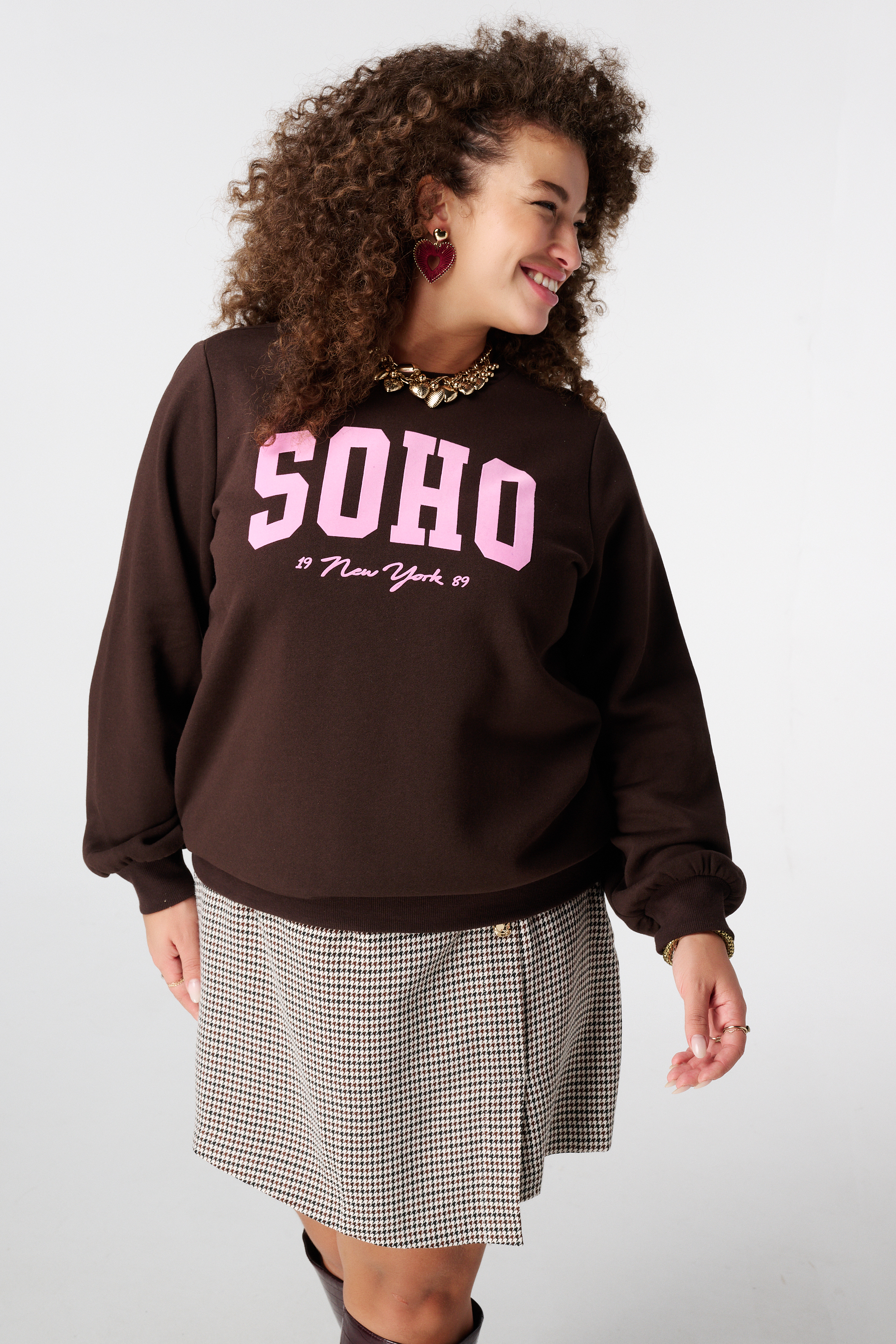 Sweater met opdruk Donker bruin