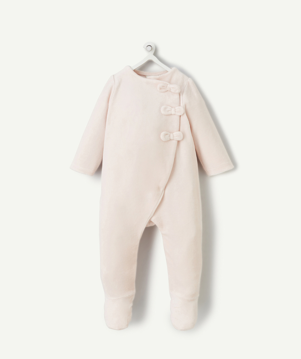 DORS BIEN EN VELOURS ET COTON BIO ROSE AVEC NOEUDS