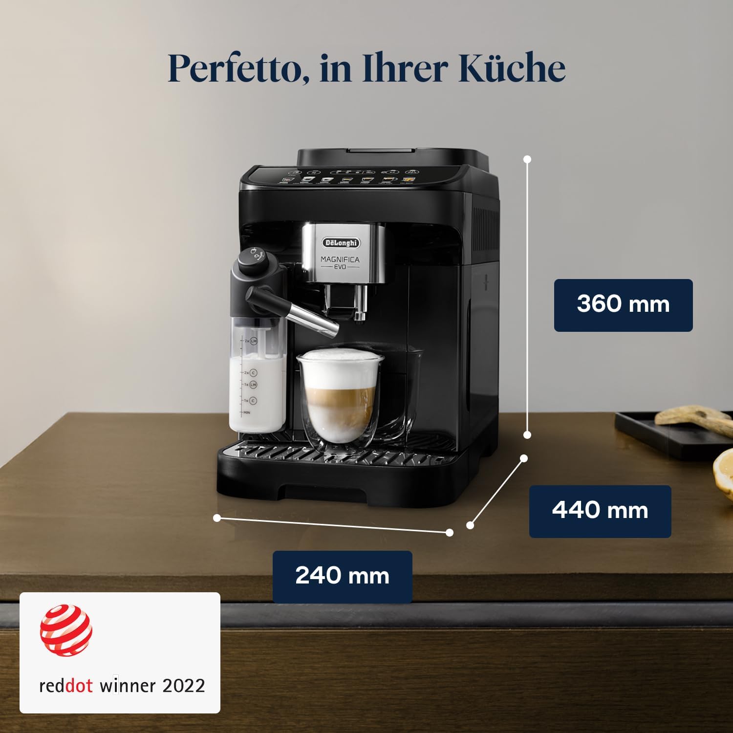 De'Longhi Magnifica Evo - Perfetto Kaffeevollautomat mit LatteCrema-Milchaufschäumer, 7 One-Touch-Getränke, Cappuccino, Espresso Kaffeemaschine, Soft-Touch-Bedienfeld, Schwarz (ECAM292.81.B)