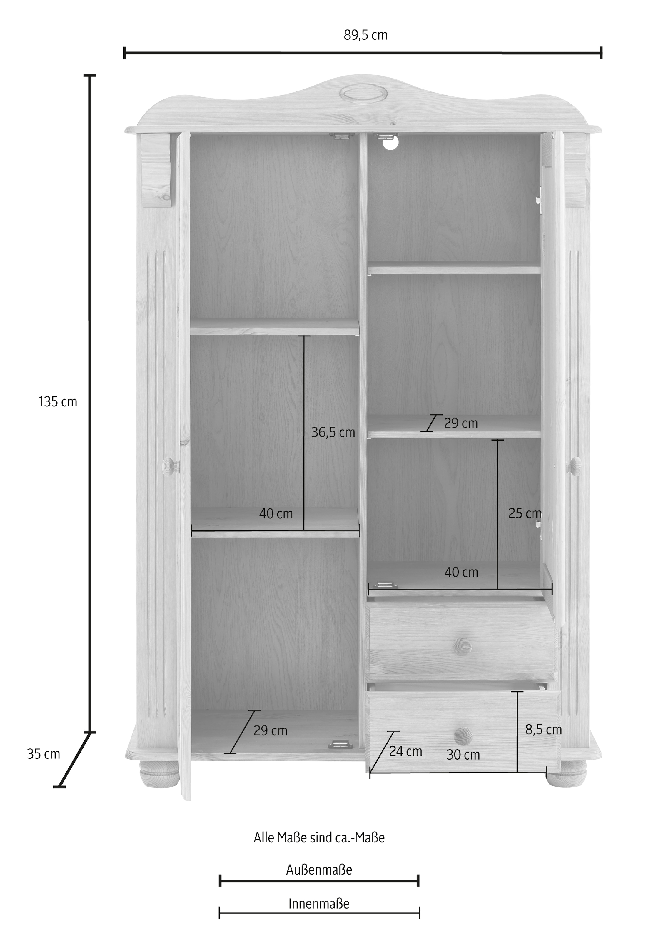 Home affaire Highboard »Adele« Stauraumschrank, 2-türig, Höhe 135 cm, aus massiver Kiefer, FSC®