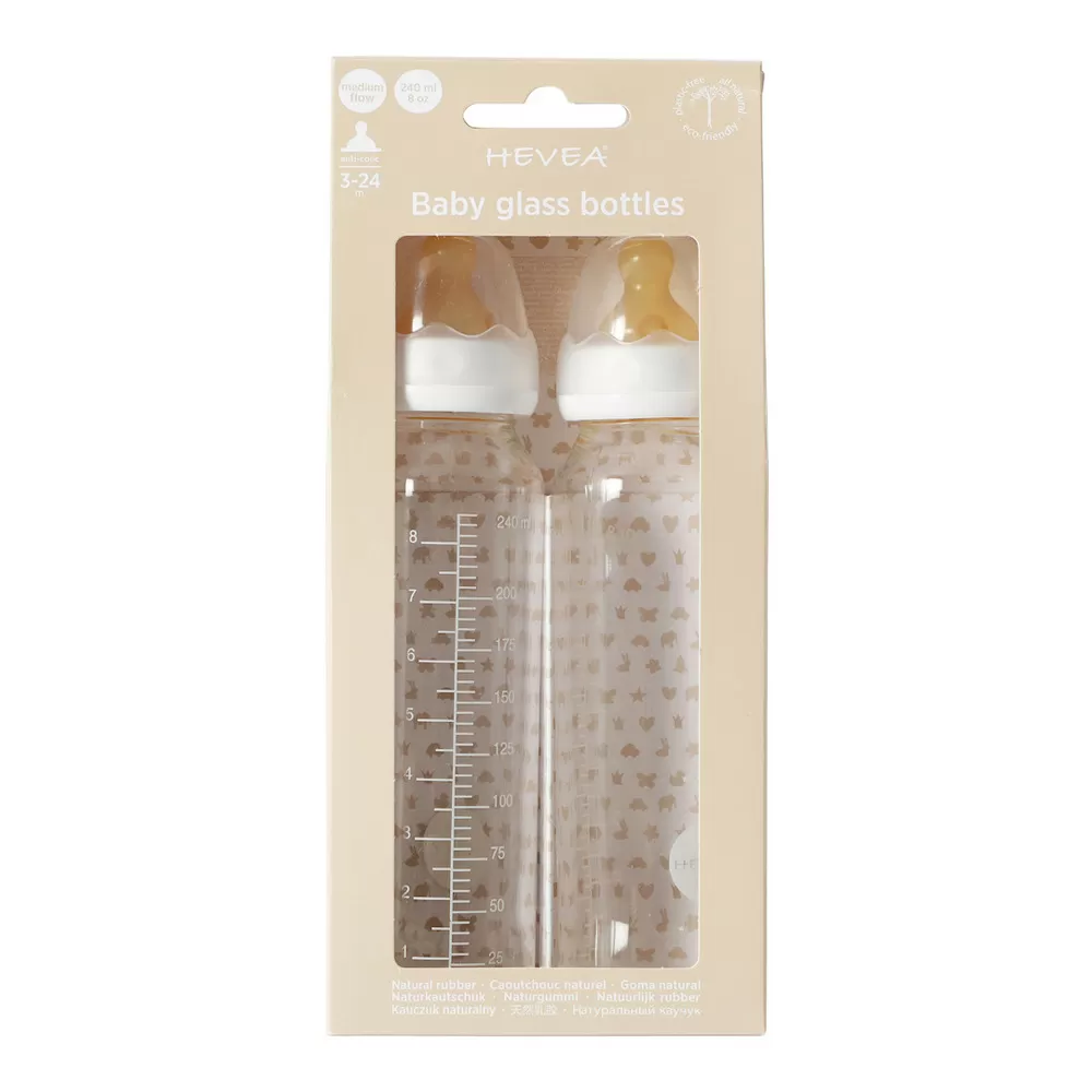 Hevea Baby Glasflaske 240 ml - 2 pak