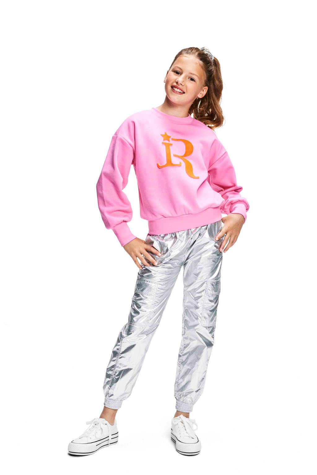 Retour Jeans metallic loose fit cargobroek Winnie zilver metallic