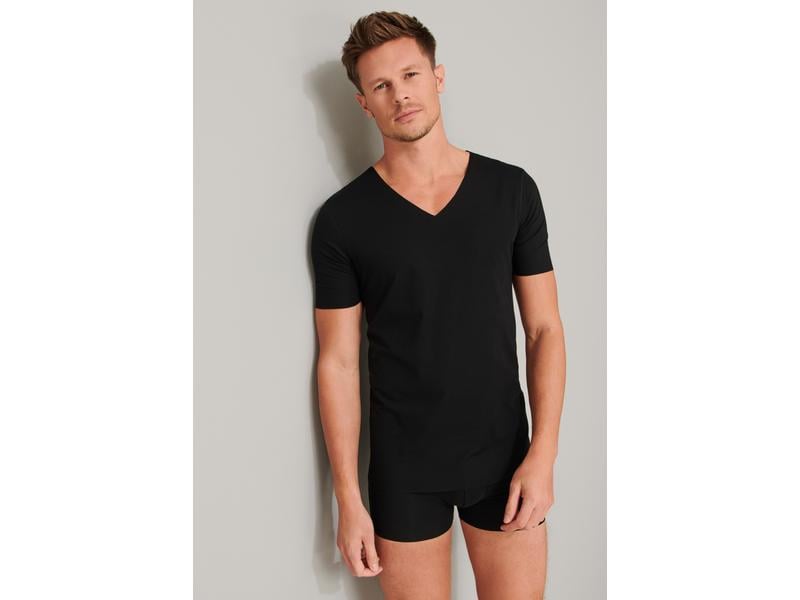 SCHIESSER T-Shirt Herren Laser Cut V-Ausschnitt, Schwarz, L Schwarzes Kurzarmshirt für Herren