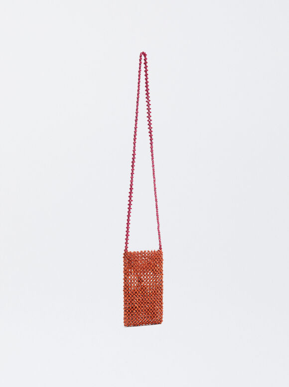 Bolsa de madeira para celular com balões - Laranja