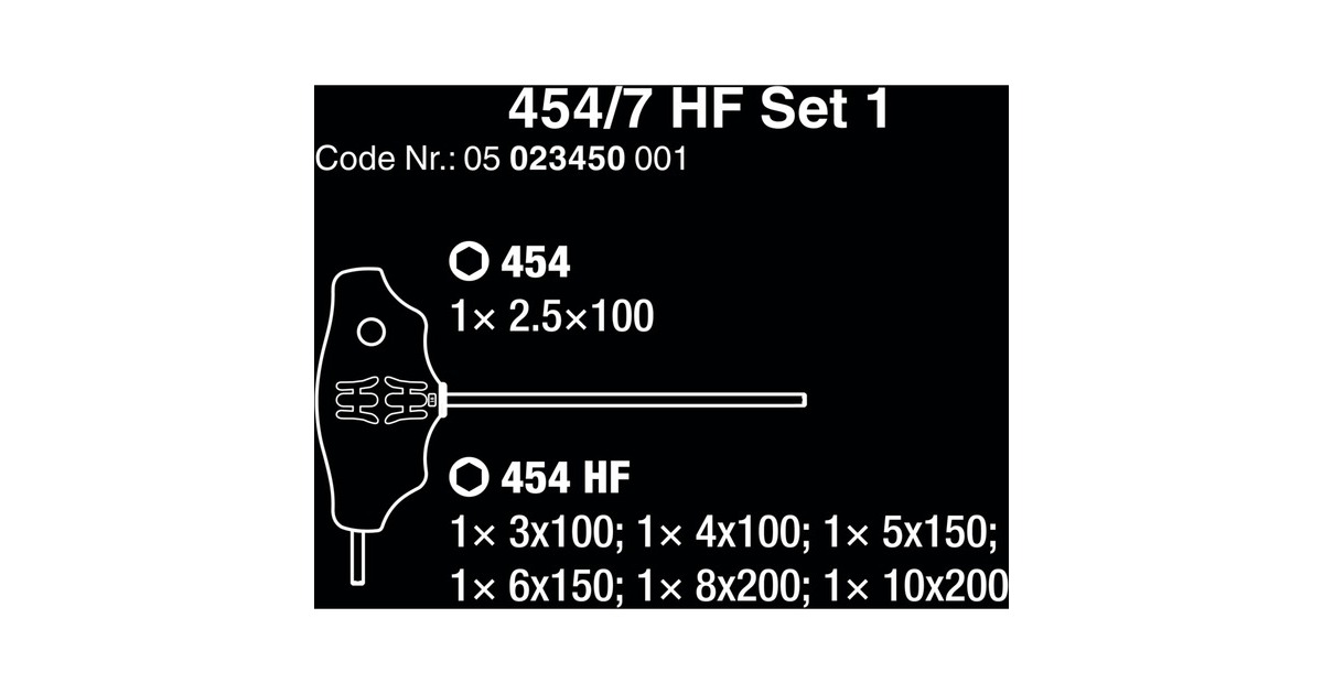 Wera454/7 HF Set 1 Stiftsleutelset T-greep Hex-Plus  (Zwart/groen, met vasthoudfunctie)