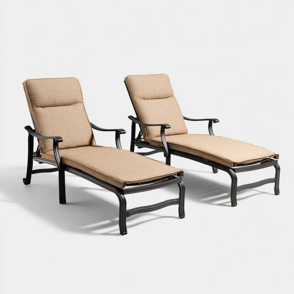 Gartenliege Set Metallrahmen 200x65x40 cm – Taupe – Klassisches Design
